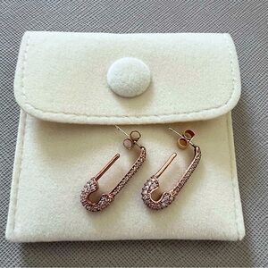 Adornmonde Safety Pin Style Crystal Earrings Rose Gold Color